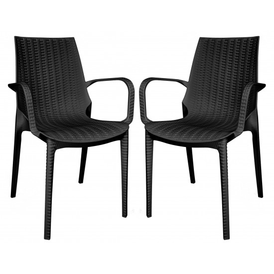 LeisureMod Kent Outdoor Dining Arm Chair, Set of 2, Black, KCA21BL2