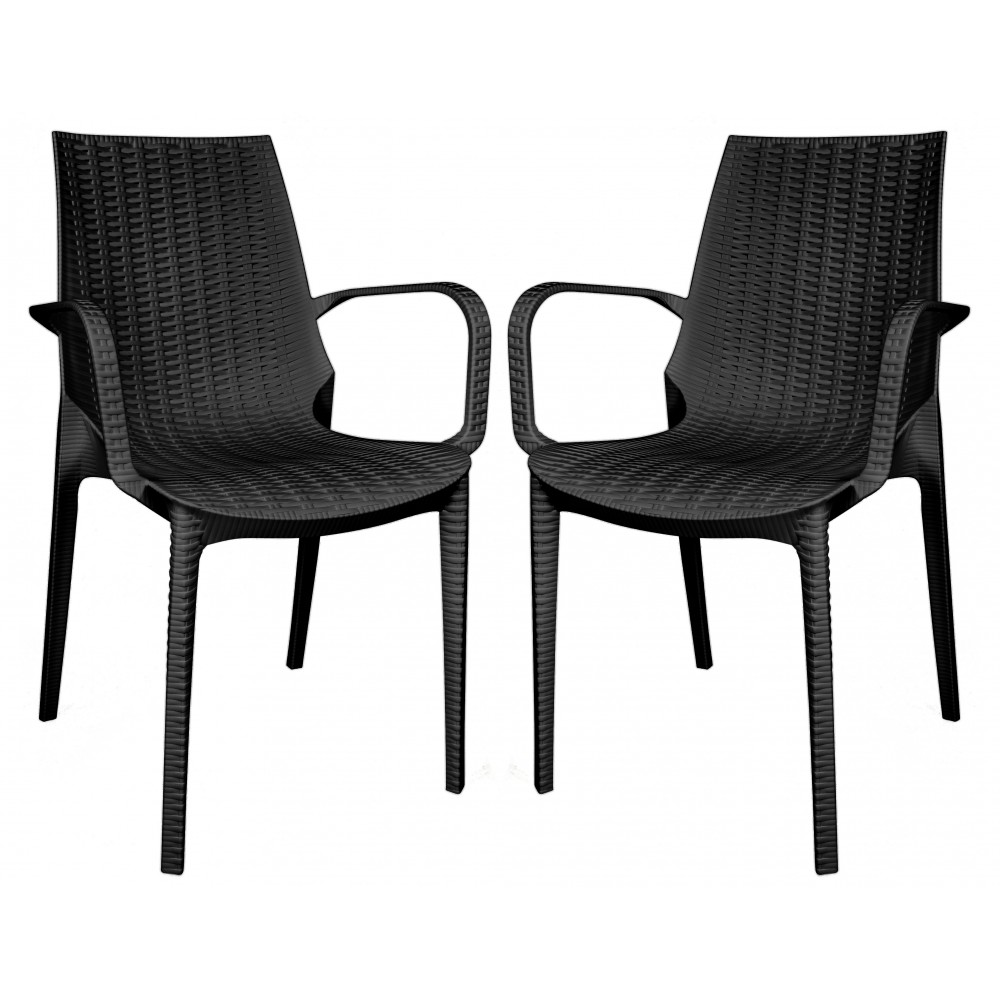 LeisureMod Kent Outdoor Dining Arm Chair, Set of 2, Black, KCA21BL2