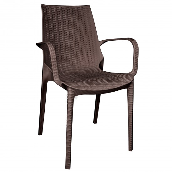 LeisureMod Kent Outdoor Dining Arm Chair, Brown, KCA21BR