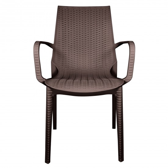 LeisureMod Kent Outdoor Dining Arm Chair, Brown, KCA21BR