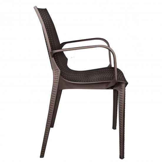 LeisureMod Kent Outdoor Dining Arm Chair, Brown, KCA21BR