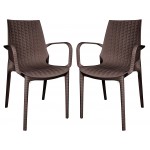 LeisureMod Kent Outdoor Dining Arm Chair, Set of 2, Brown, KCA21BR2