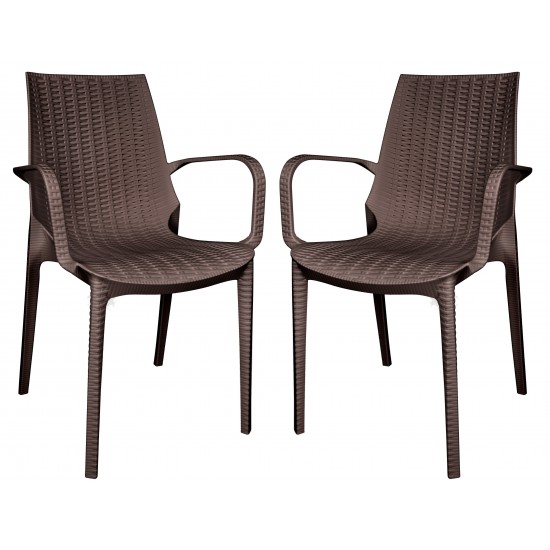 LeisureMod Kent Outdoor Dining Arm Chair, Set of 2, Brown, KCA21BR2