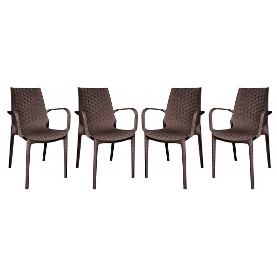 LeisureMod Kent Outdoor Dining Arm Chair, set of 4, Brown, KCA21BR4