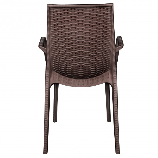 LeisureMod Kent Outdoor Dining Arm Chair, set of 4, Brown, KCA21BR4