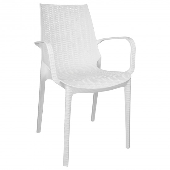 LeisureMod Kent Outdoor Dining Arm Chair, White, KCA21W