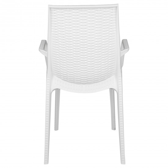 LeisureMod Kent Outdoor Dining Arm Chair, White, KCA21W