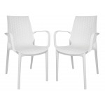 LeisureMod Kent Outdoor Dining Arm Chair, Set of 2, White, KCA21W2