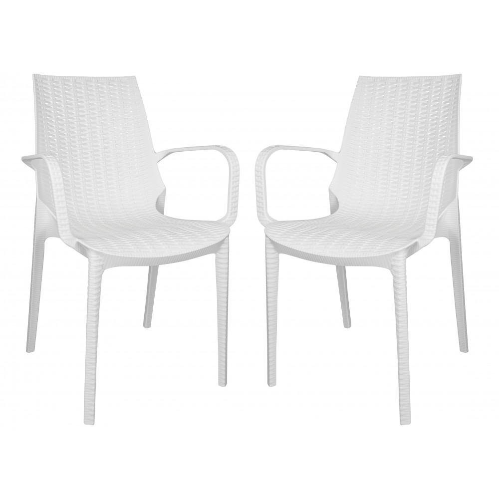 LeisureMod Kent Outdoor Dining Arm Chair, Set of 2, White, KCA21W2