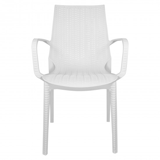 LeisureMod Kent Outdoor Dining Arm Chair, Set of 2, White, KCA21W2