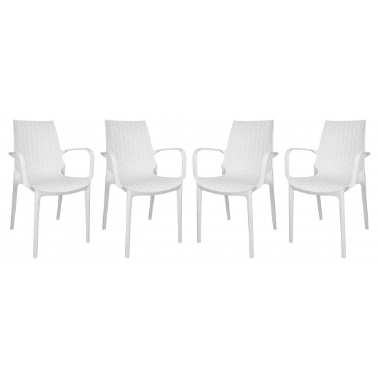 LeisureMod Kent Outdoor Dining Arm Chair, set of 4, White, KCA21W4