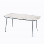 Spencer Modern Outdoor Patio Marble Top 63" Dining Table, White, ST63W