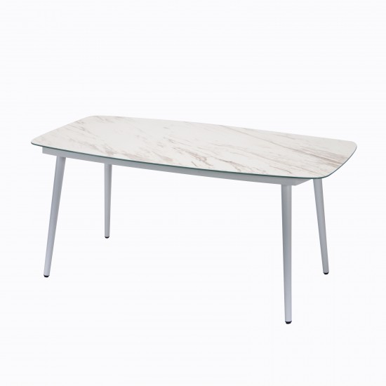 Spencer Modern Outdoor Patio Marble Top 63" Dining Table, White, ST63W