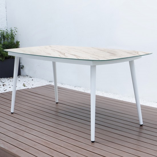 Spencer Modern Outdoor Patio Marble Top 63" Dining Table, White, ST63W