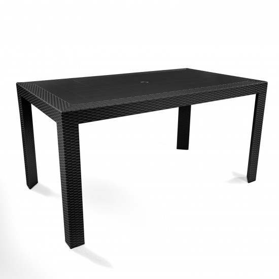 LeisureMod Mace Weave Design Outdoor Dining Table, Black, MT55BL