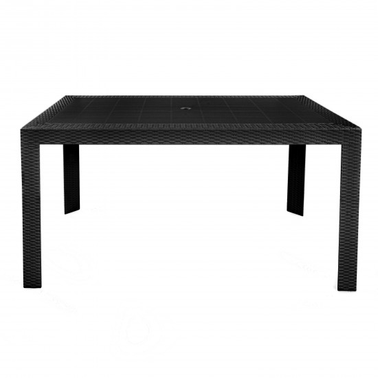 LeisureMod Mace Weave Design Outdoor Dining Table, Black, MT55BL