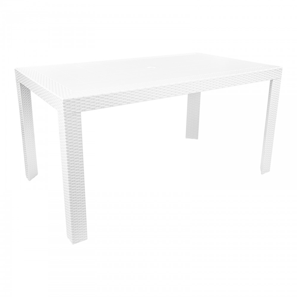 LeisureMod Mace Weave Design Outdoor Dining Table, White, MT55W