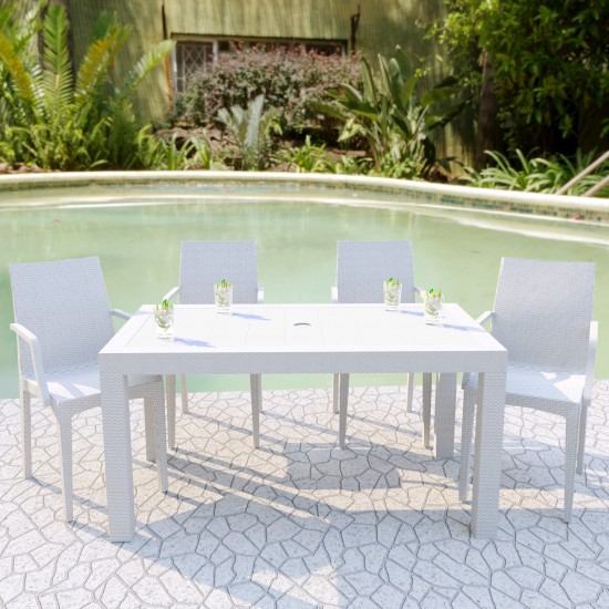 LeisureMod Mace Weave Design Outdoor Dining Table, White, MT55W