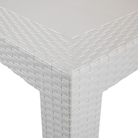 LeisureMod Mace Weave Design Outdoor Dining Table, White, MT55W