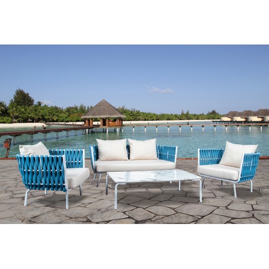 LeisureMod Spencer Rope 4 Piece Outdoor Conversation Set, Blue, SLT64BU