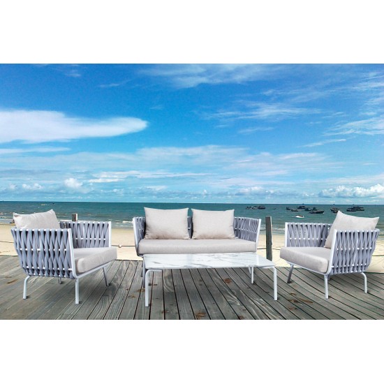 LeisureMod Spencer Rope 4 Piece Outdoor Conversation Set, Light Grey, SLT64LGR