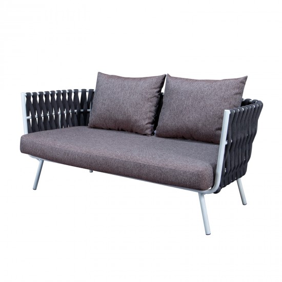 LeisureMod Spencer Modern Outdoor Rope Loveseat With Cushions, Black, SL64BL