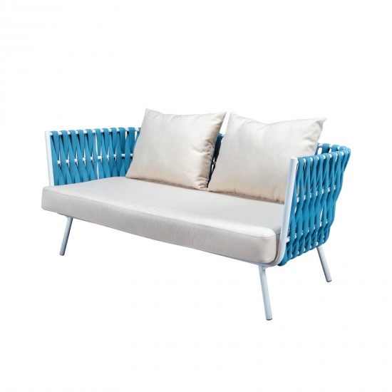 LeisureMod Spencer Modern Outdoor Rope Loveseat With Cushions, Blue, SL64BU