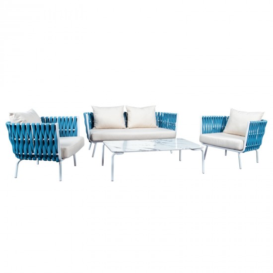LeisureMod Spencer Modern Outdoor Rope Loveseat With Cushions, Blue, SL64BU