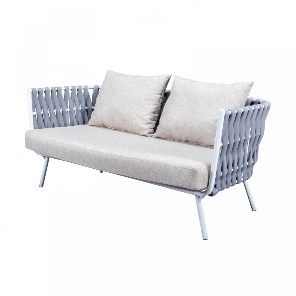 Spencer Modern Outdoor Rope Loveseat With Cushions, Light Grey, SL64LGR Spencer Modern Outdoor Rope Loveseat With Cushions, Light Grey, SL64LGR