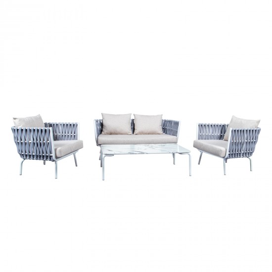Spencer Modern Outdoor Rope Loveseat With Cushions, Light Grey, SL64LGR