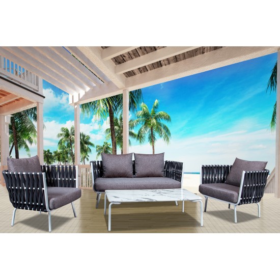 LeisureMod Spencer Modern Outdoor Rope Club Chair With Cushions, Black, SC64BL