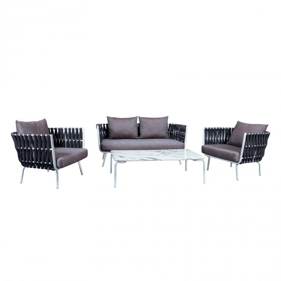 LeisureMod Spencer Modern Outdoor Rope Club Chair With Cushions, Black, SC64BL