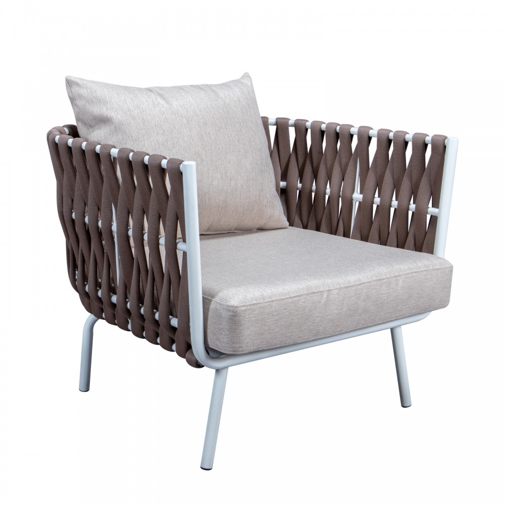 LeisureMod Spencer Modern Outdoor Rope Club Chair With Cushions, Brown, SC64BR
