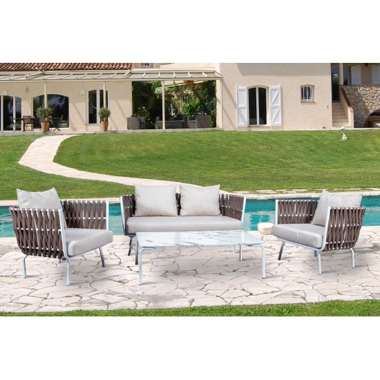 LeisureMod Spencer Modern Outdoor Rope Club Chair With Cushions, Brown, SC64BR