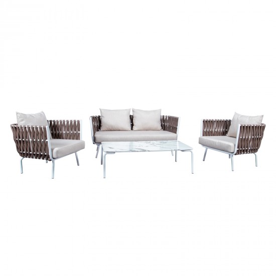 LeisureMod Spencer Modern Outdoor Rope Club Chair With Cushions, Brown, SC64BR