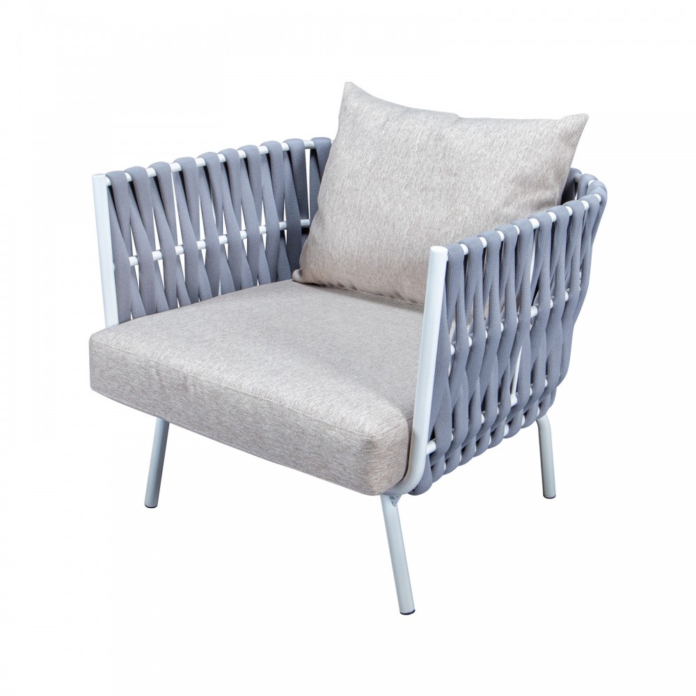 Spencer Modern Outdoor Rope Club Chair With Cushions, Light Grey, SC64LGR