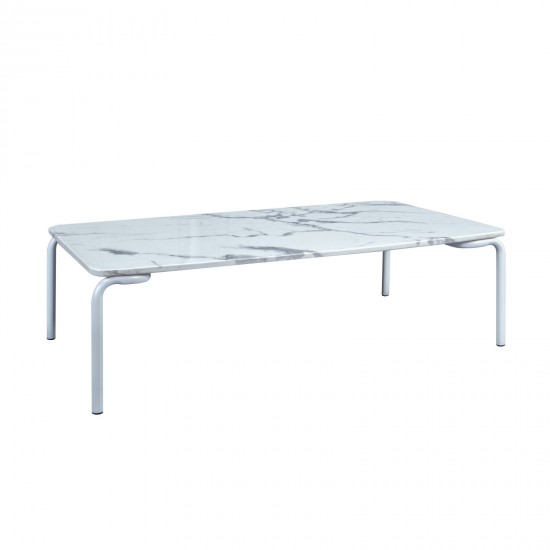 Spencer Modern Outdoor Patio Marble Top 49" Coffee Table, White, ST64W
