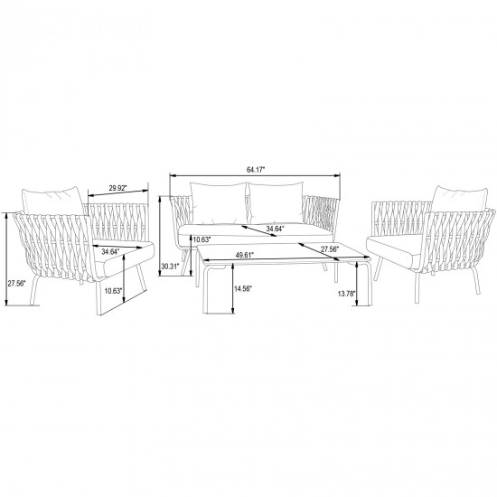 Spencer Modern Outdoor Patio Marble Top 49" Coffee Table, White, ST64W