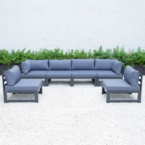 Chelsea 6-Piece Patio Sectional Black Aluminum With Cushions, Blue, CSBL-6LBU