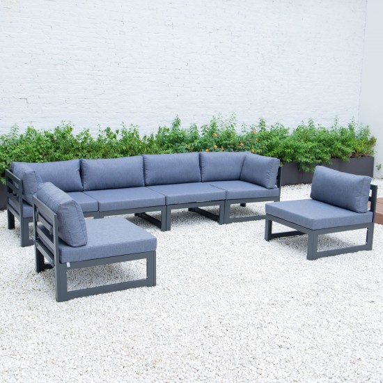 Chelsea 6-Piece Patio Sectional Black Aluminum With Cushions, Blue, CSBL-6LBU