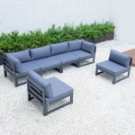 Chelsea 6-Piece Patio Sectional Black Aluminum With Cushions, Blue, CSBL-6LBU