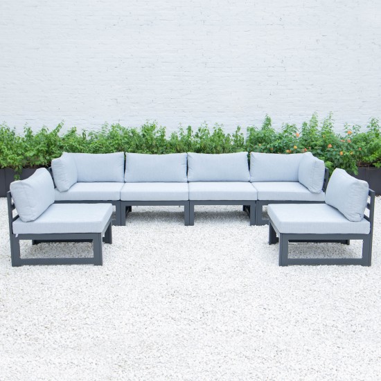 Chelsea 6-Piece Patio Sectional Black Aluminum, Cushions, Light Grey, CSBL-6LGR