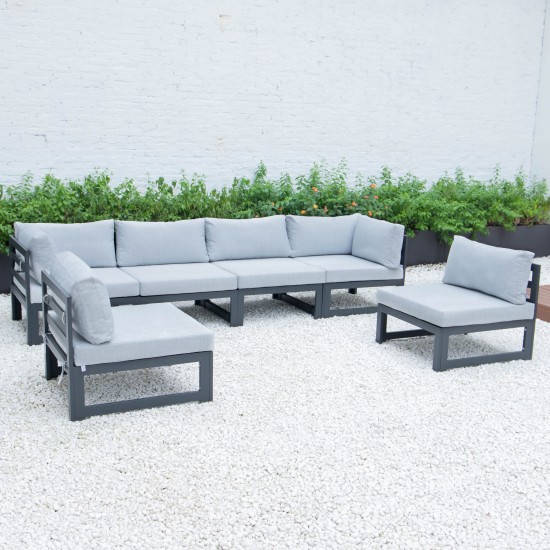 Chelsea 6-Piece Patio Sectional Black Aluminum, Cushions, Light Grey, CSBL-6LGR