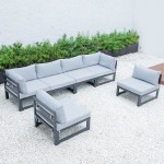 Chelsea 6-Piece Patio Sectional Black Aluminum, Cushions, Light Grey, CSBL-6LGR