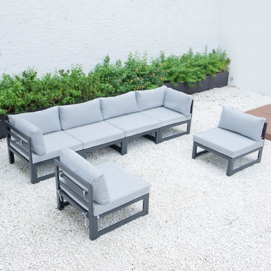 Chelsea 6-Piece Patio Sectional Black Aluminum, Cushions, Light Grey, CSBL-6LGR
