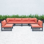 Chelsea 6-Piece Patio Sectional Black Aluminum With Cushions, Orange, CSBL-6OR