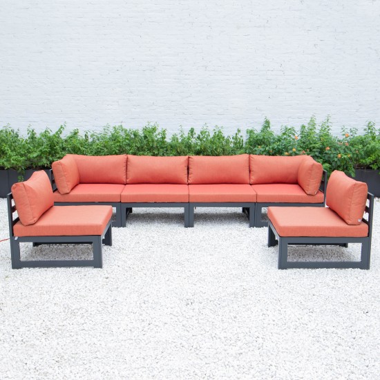 Chelsea 6-Piece Patio Sectional Black Aluminum With Cushions, Orange, CSBL-6OR