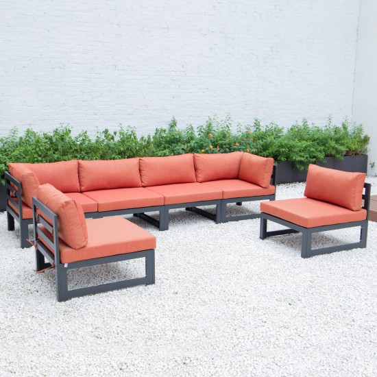 Chelsea 6-Piece Patio Sectional Black Aluminum With Cushions, Orange, CSBL-6OR