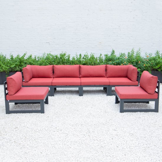 Chelsea 6-Piece Patio Sectional Black Aluminum With Cushions, Red, CSBL-6R