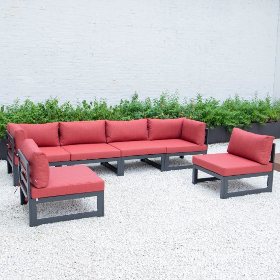 Chelsea 6-Piece Patio Sectional Black Aluminum With Cushions, Red, CSBL-6R